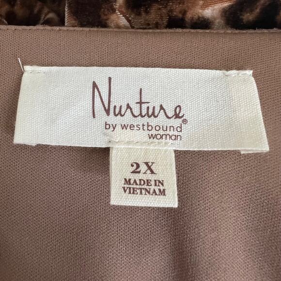 Nurture by Westbound Woman Velvet Maxi Dress 2X Brown Animal Print High Low Hem - Picture 6 of 10